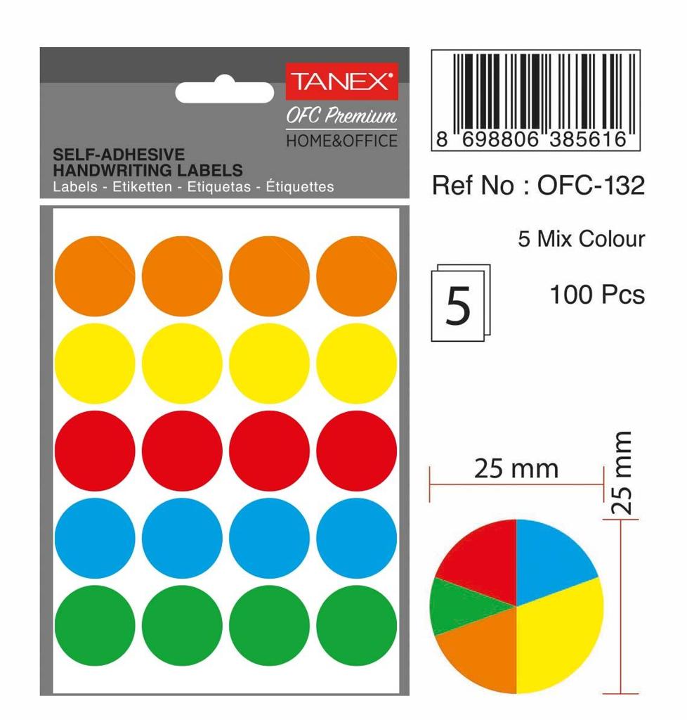 TANEX OFC PASTEL COLOR HANDWRITING LABELS 25mm / 5 SHEETS ON POLYBAG (MIX)